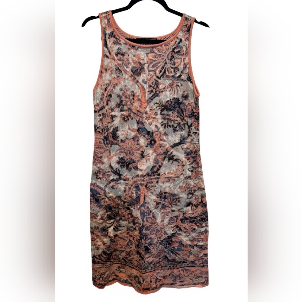Peruvian Connection Pima Cotton Knit Navy Pink Floral Sleeveless Dress